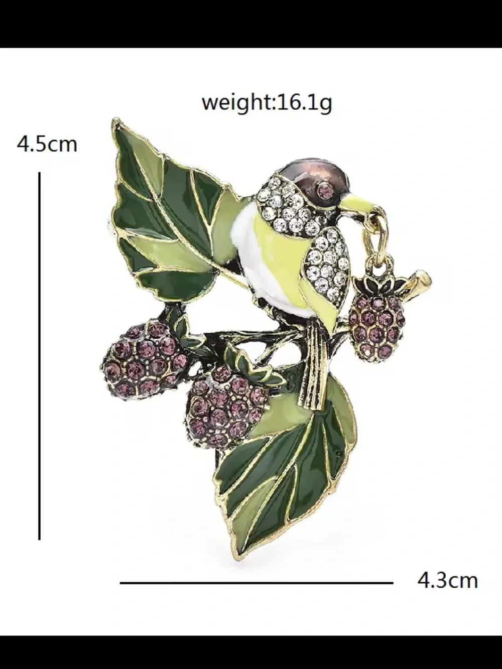 Green Bird Berry Crystal Brooch